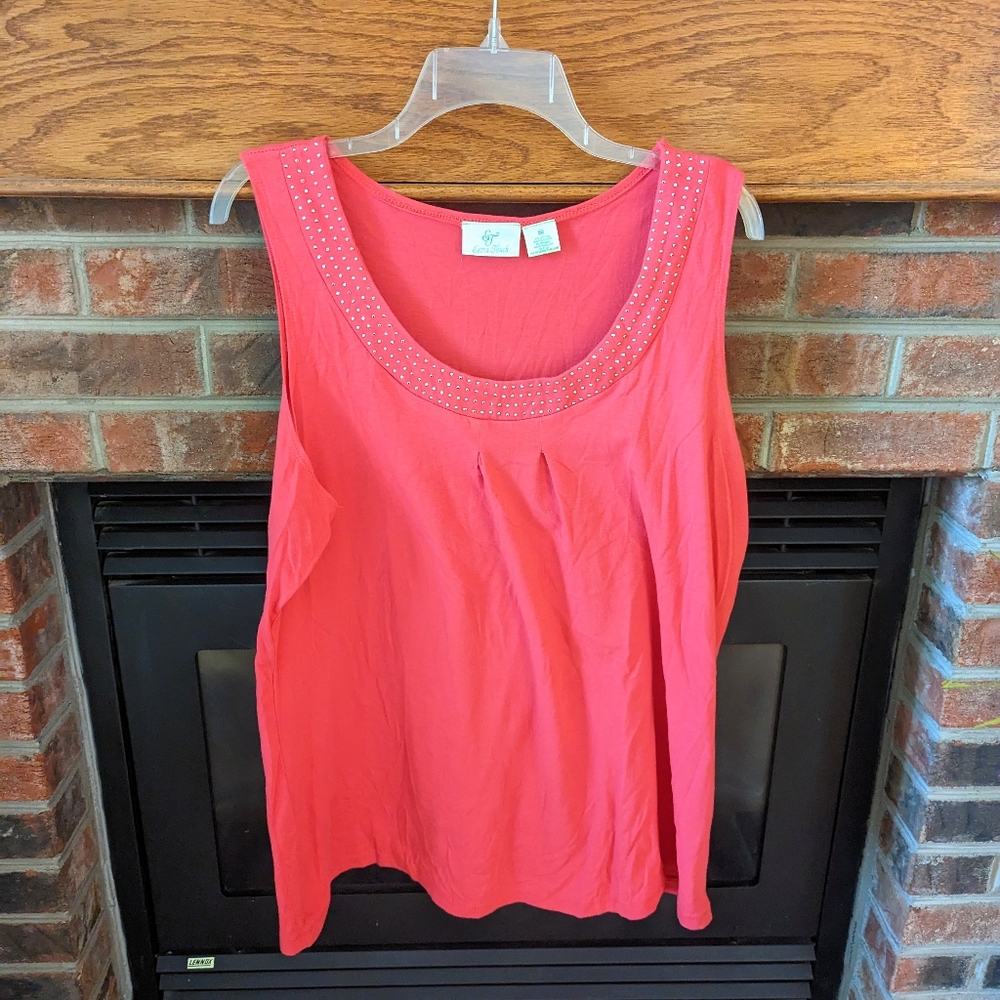 Extra touch brand pink rhinestone neckline tank top women's plus size 2X